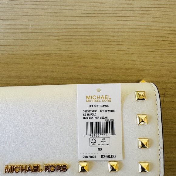 Michael Kors Cece MD Studded Flap Pocket Leather Shoulder & Wallet OPTIC White - Picture 14 of 14
